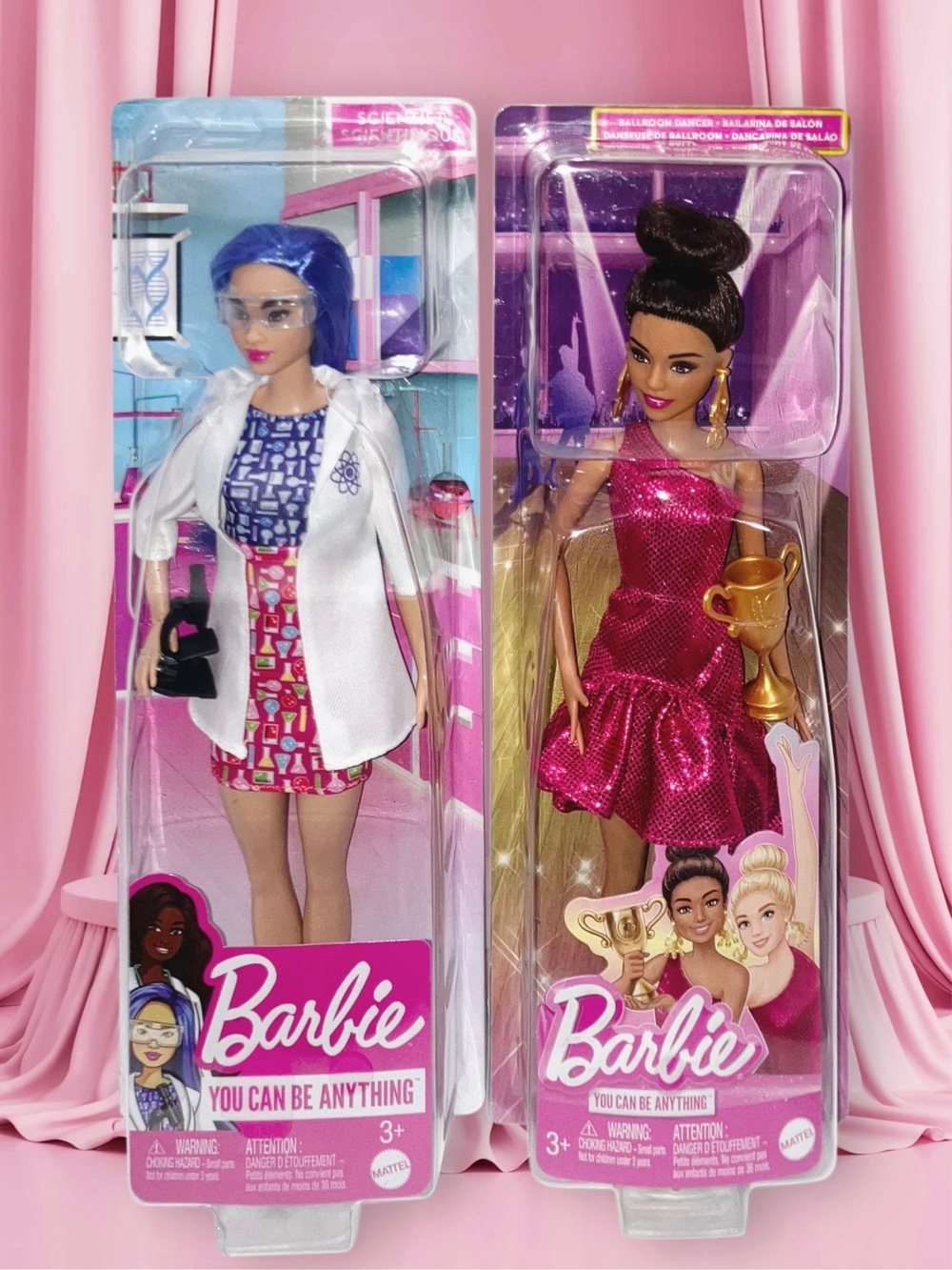 Lot Of (2) Ballroom Dancer & Scientist Barbie Dolls You Can Be Anything NIB